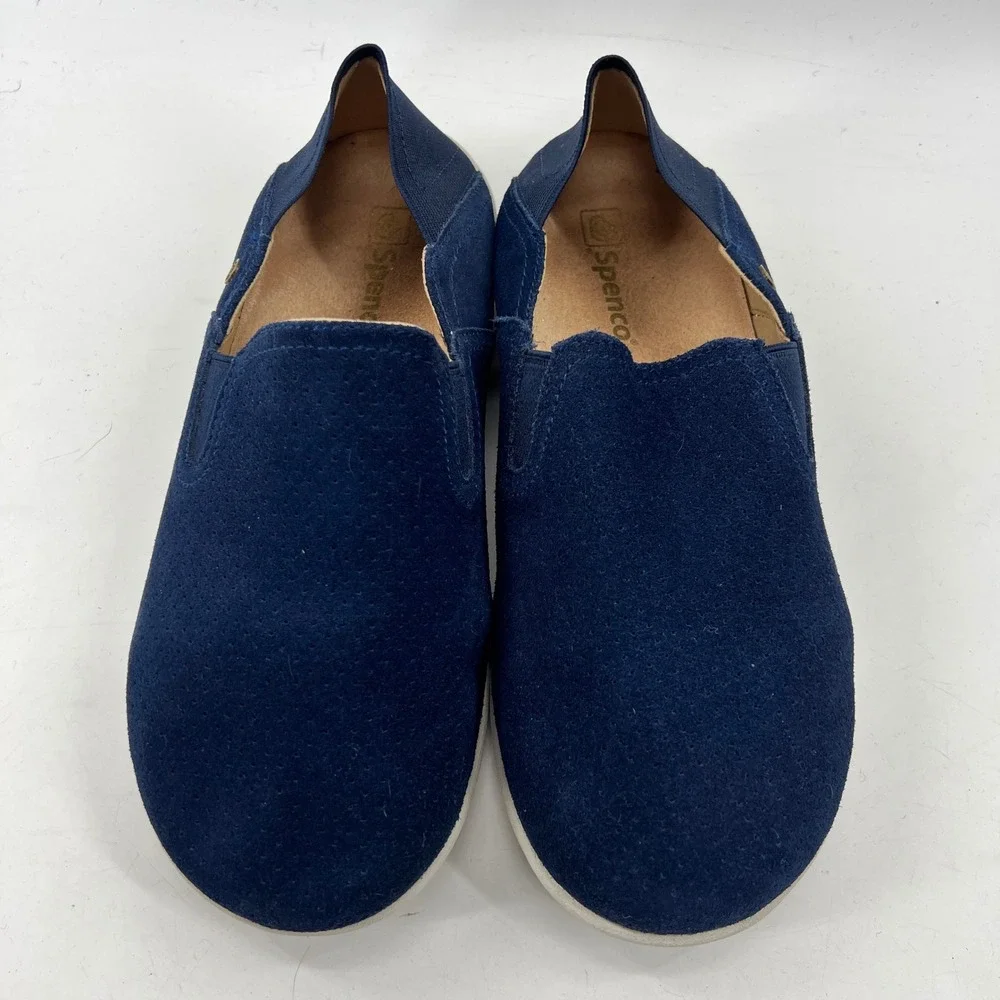 Spenco Siesta Slide Shoes Sz 8.5 Black Blue Orthotic Suede 2 Pr Comfy Slippers